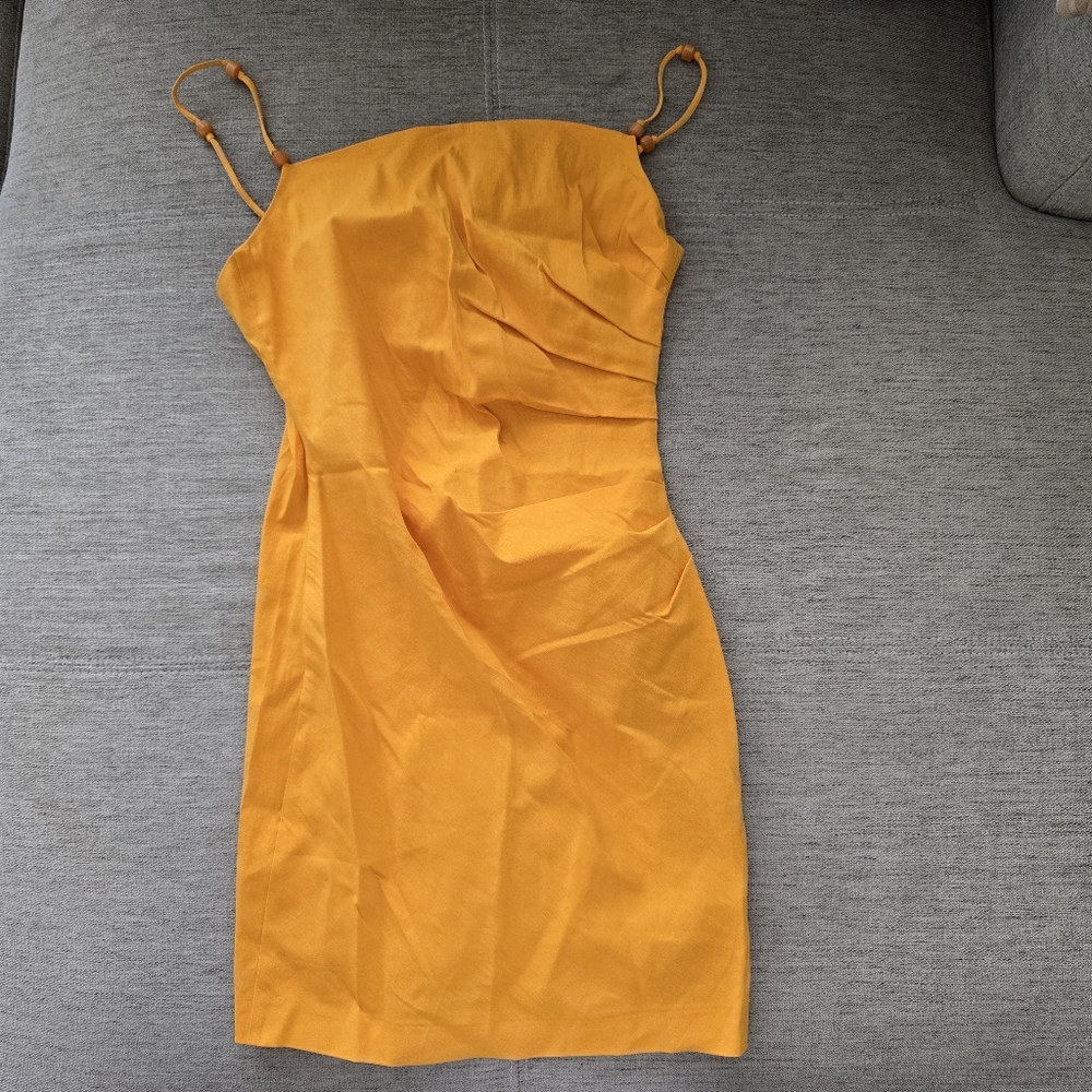 ZARA Bright Yellow, Side, Ruched Mini Dress Small